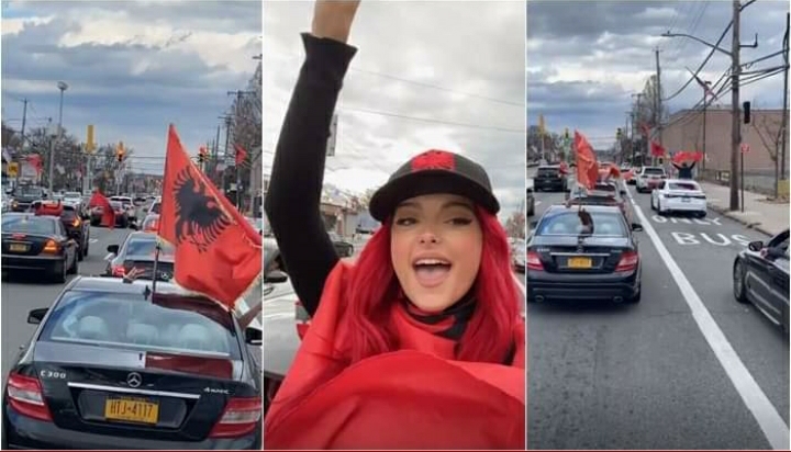 Bebe Rexha dhe shqiptarët në Amerikë dhurojnë spektakël, pushtojnë rrugën me makina dhe flamuj kuqezi