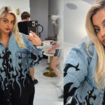 stili-qe-bie-ne-sy:-bebe-rexha-shfaqet-me-nje-kemishe-xhins-me-flake-ne-fotografite-e-reja