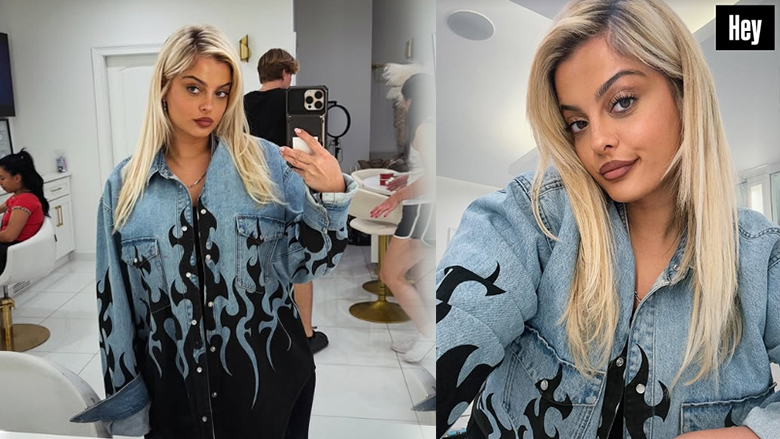 Stili që bie në sy: Bebe Rexha shfaqet me një këmishë xhins me flakë në fotografitë e reja