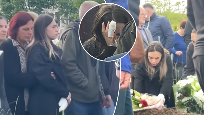 Publikohen pamjet e ceremonisë së varrimit të stilistit Festim Isufi – bashkëshortja e tij Rina u shfaq me dorë të fashuar në lamtumirën e fundit