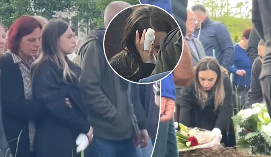 Publikohen pamjet e ceremonisë së varrimit të stilistit Festim Isufi, bashkëshortja e tij Rina u shfaq me dorë të fashuar në lamtumirën e fundit