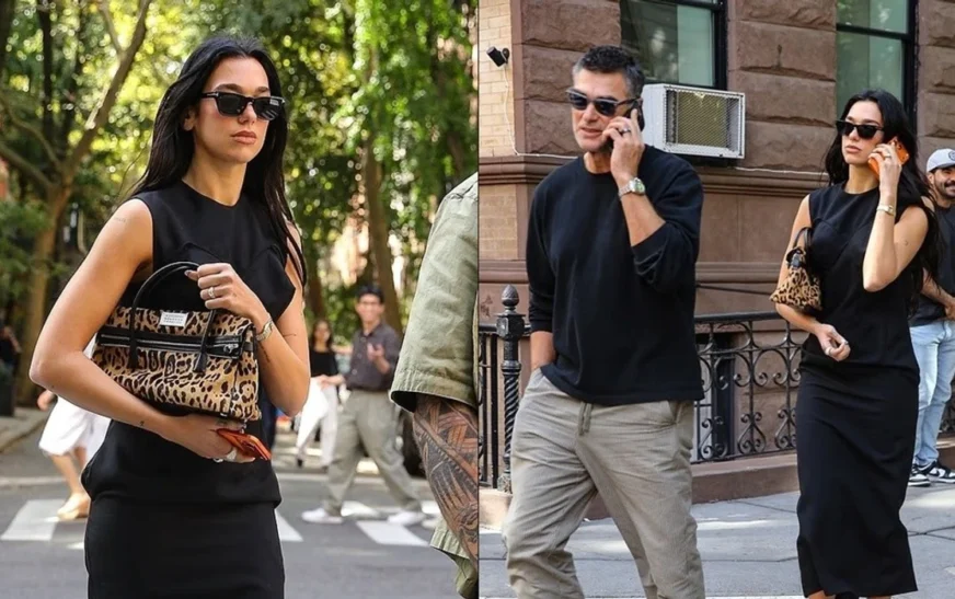 Dua Lipa shfaq elegancë me fustan të zi teksa del me të atin në New York City