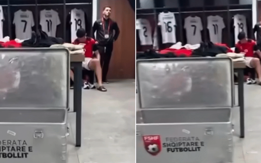 Pamje nga zhveshtorja e Shqipërisë, lojtarët bëhen gati me këngë të Ilir Shaqirit