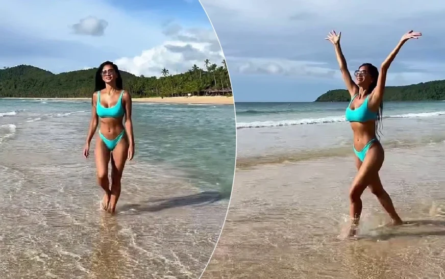 Nicole Scherzinger shkëlqen në bikini blu, ndërsa reagon ndaj kritikave për vonesën në koncert