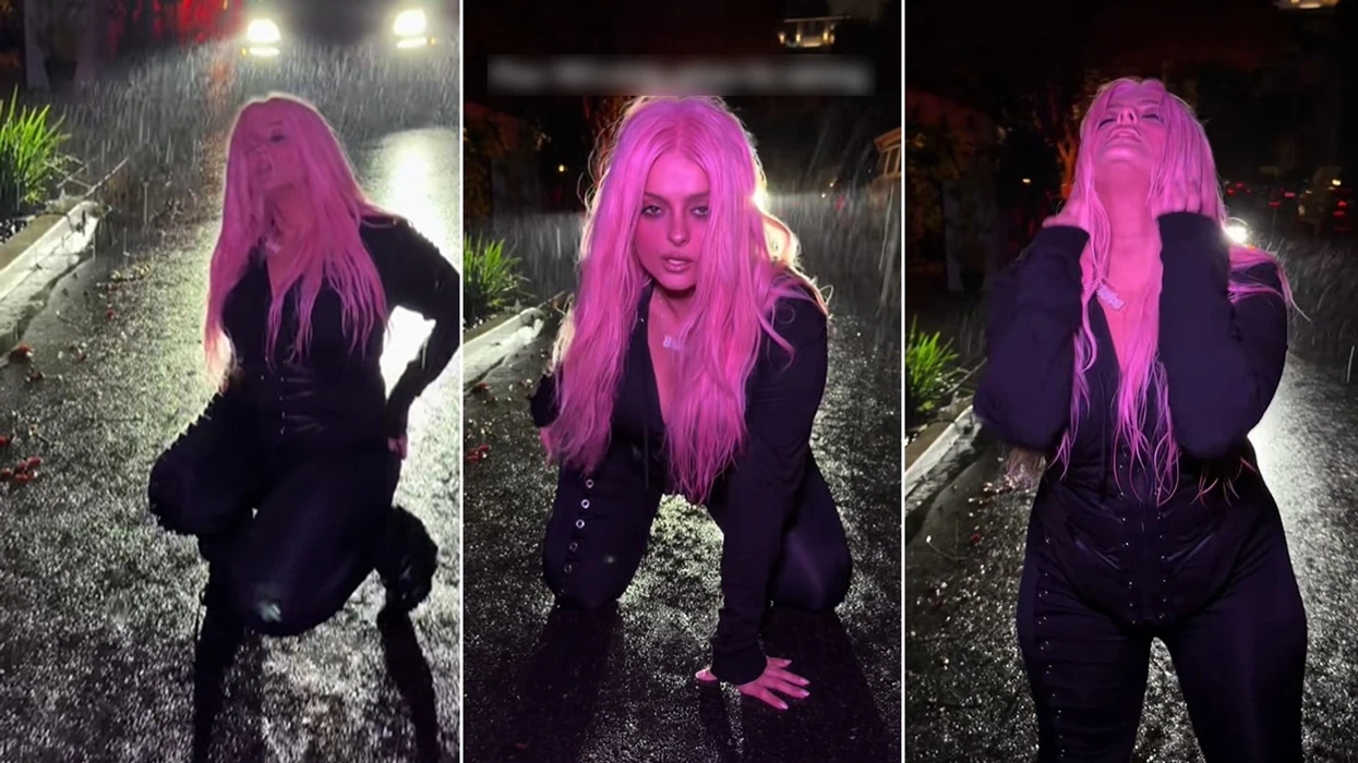 Bebe Rexha publikon video duke kërcyer dhe bërë lëvizje provokuese jashtë në shi