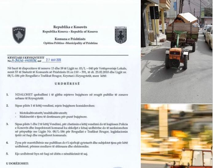 Rama njofton: Ndalohet qarkullimi i mjeteve bujqësore në Prishtinë