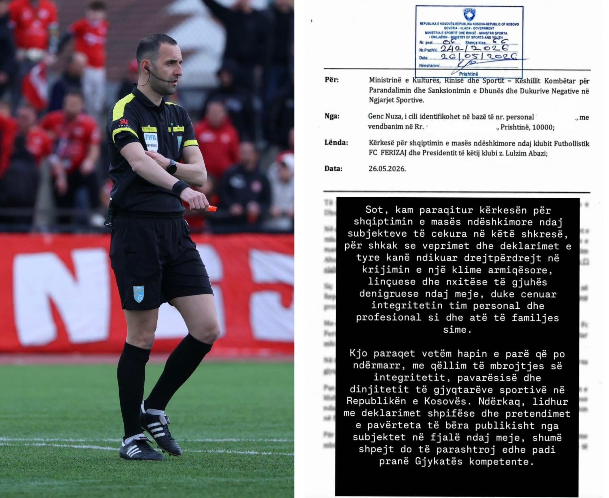 Genc Nuza kërkon dënim për FC Ferizajn dhe presidentin Lulzim Abazi
