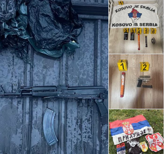 Bastisje në veri: Policia gjen AK-47, municion dhe flamur me mbishkrim “Kosovo je Serbia”