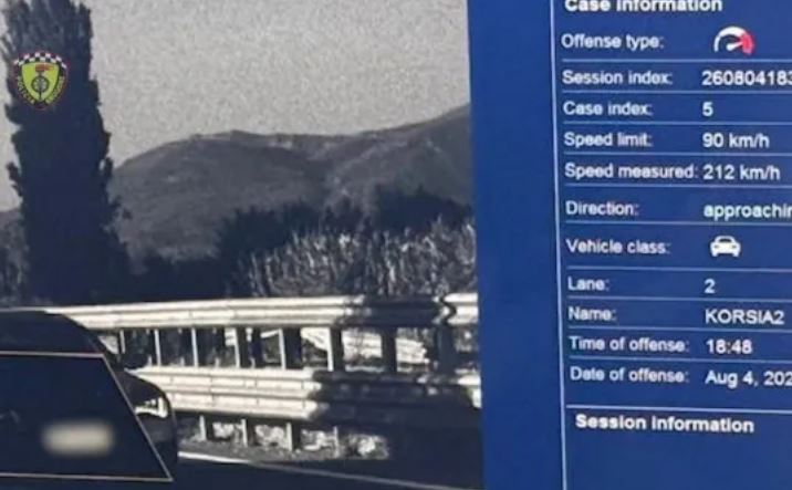 Grahu automjetin me 212 km/h në rrugët e Shqipërisë, shoferi gjobitet me 4.300 euro